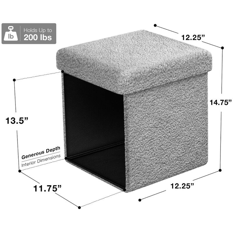 Sorbus Teddy Storage Ottoman Square Soft Sherpa Plush Tufted Footstool