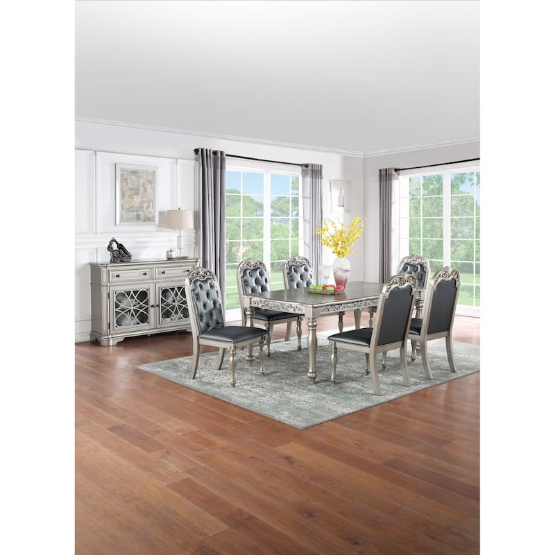Formal 1pc Dining Table Only Silver / Grey Finish Antique Design Rubberwood Dining Room Furniture