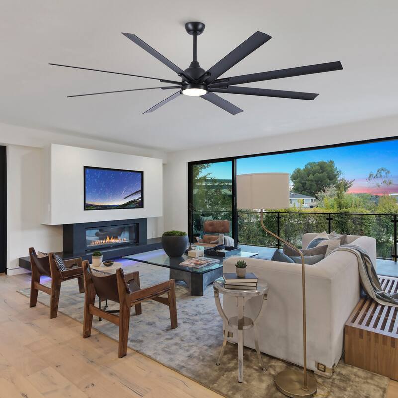 84 In Super Large Black Ceiling Fan with Remote Control 8 Blades