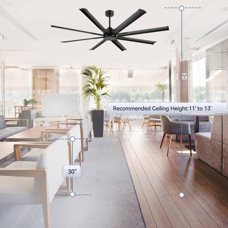 Large 72"/84"/96"/120" Black Ceiling Fan with Remote without Light-6/8 Aluminum Blades