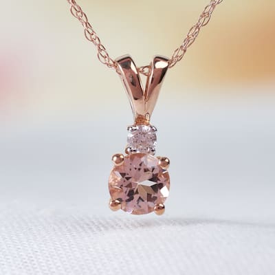 Miadora 10k Rose Gold 1/2ct TGW Morganite and Diamond Accent Necklace - 17 in x 12.9 mm x 4.8 mm - 17 in x 12.9 mm x 4.8 mm