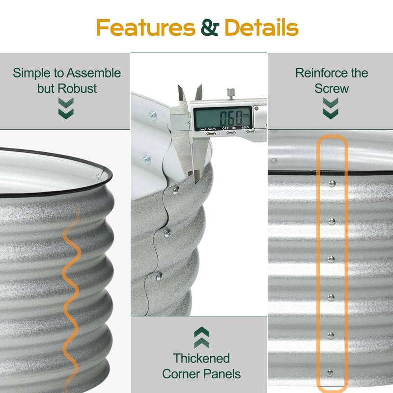 Aoodor 4 in 1 Modular Aluzinc Metal Raised Garden Bed - Outdoor Garden Planter Box for Vegetable, Flower, Herb - N/A