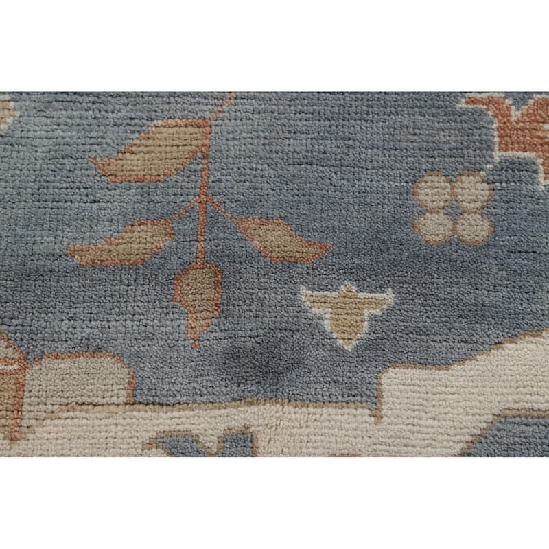 Blue & Ivory Oushak Indian Area Rug Handmade Wool Carpet - 9'2"x 12'0"
