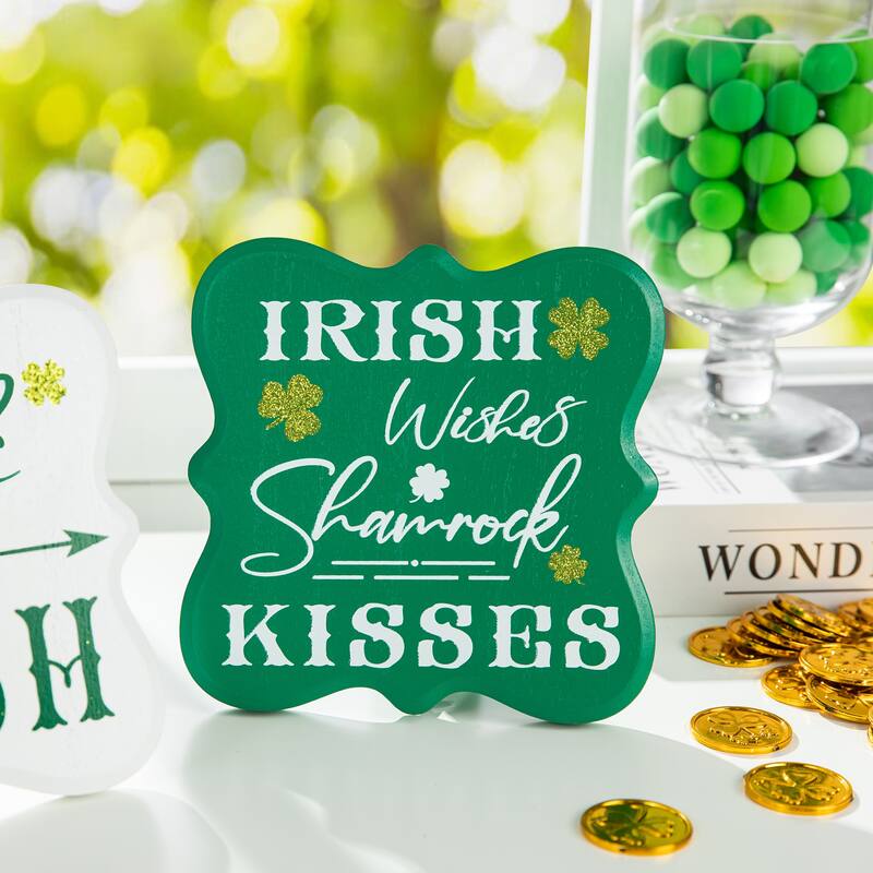 Glitzhome Set of 2 St. Patrick's Wooden Table Signs Decor