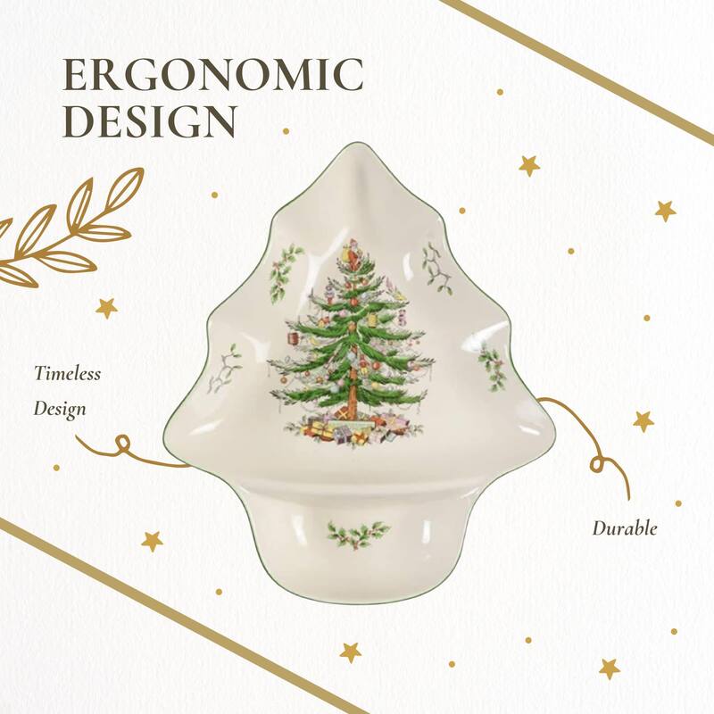 Spode Christmas Tree Chip and Dip Dish - 14" L x 12" W x 2.75" H