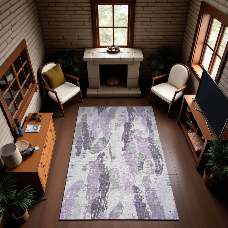Premium Washable Super Soft Contemporary Strokes Mayfield Rug - Lavender - 2'6" x 3'10"