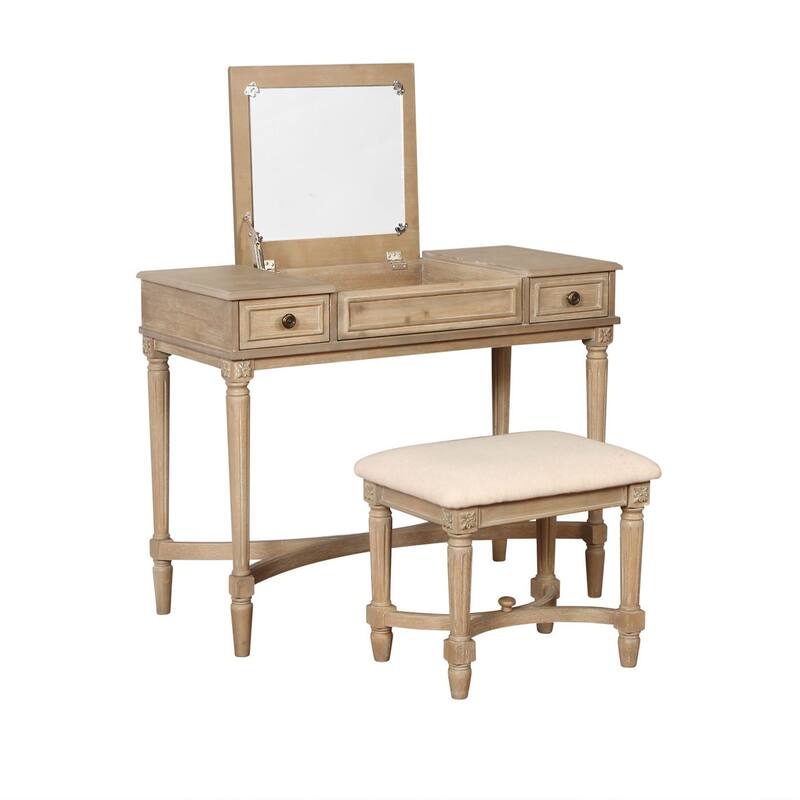 38" Gray Vanity Set with Mirror and Stool