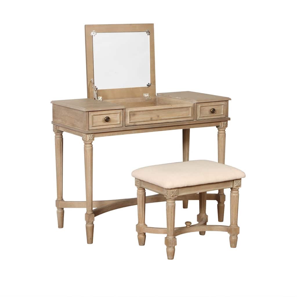 38" Gray Vanity Set with Mirror and Stool