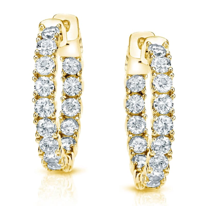 Auriya 14k Gold 3 carat TW Medium Inside-Out Diamond Hoop Earrings - 0.86-inch (H-I, SI1-SI2) - Yellow Gold