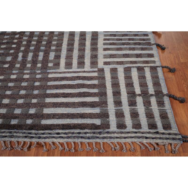 All-Over Checkered Moroccan Oriental Area Rug Hand-Knotted Wool Carpet - 8'10"x 12'7"