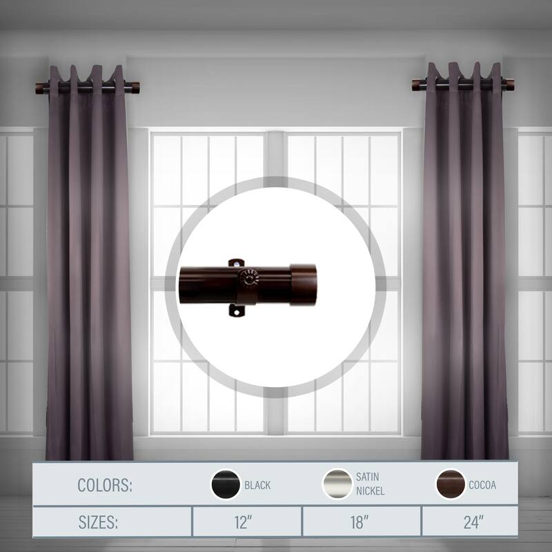 Curtain Rods Set of 2, 18 Inch Single Rods, Satin Nickel Finish, Resin Finials, Window Decor - M