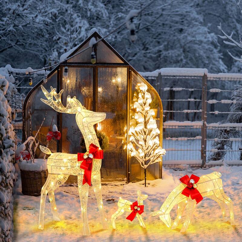 Costway 3 PCS Lighted Reindeer Family Set Pre-lit Christmas Decoration - White - See Details - White - See Details - Pre-Lit Lawn Displays - overstock.com/bedbathandbeyond.com