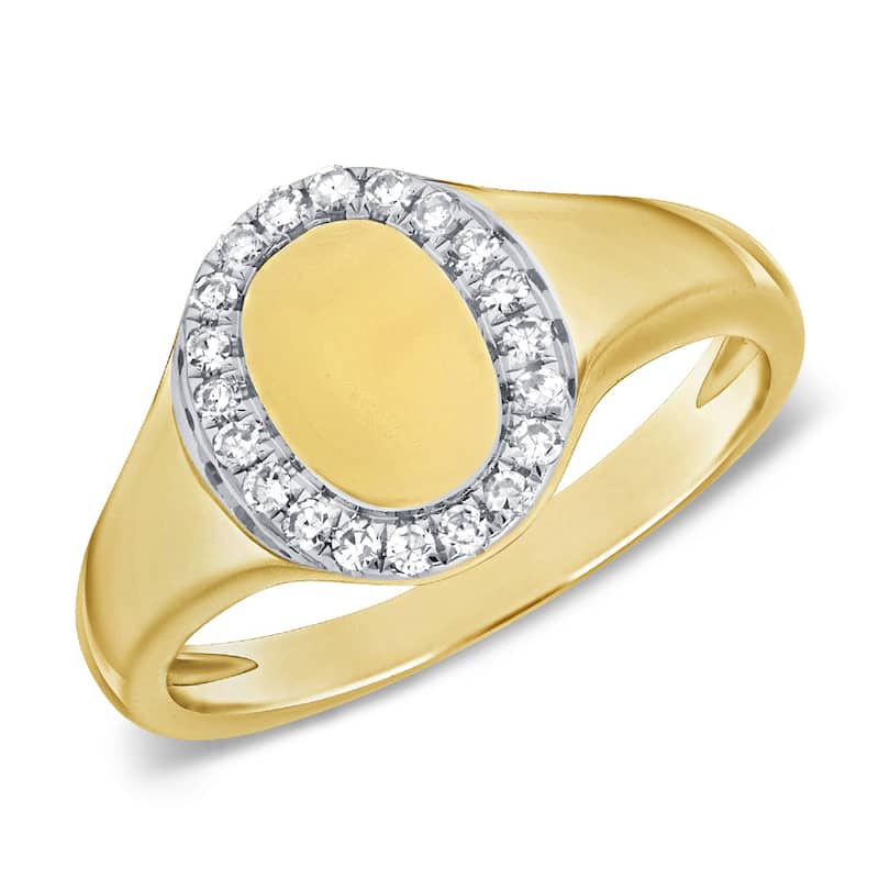 Joelle Collection Diamond Oval Signet Pinky Signet Ring 14k Gold - Yellow