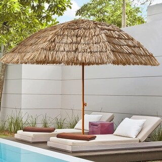8' Tropical Paradise: Raffia Thatch Patio Tiki Umbrella - Hawaiian