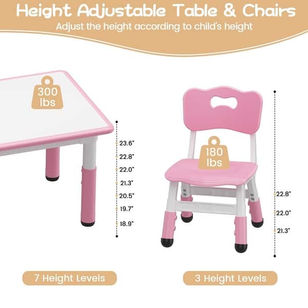 dimension image slide 1 of 6, Height Adjustable Kids Table and 6 Chairs Set with Storage Box