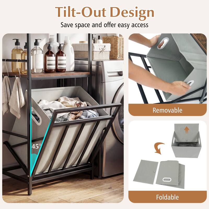 Gymax 2-Tier Laundry Hamper w/Tilt-out BasketLaundry Sorter w/4 Hooks