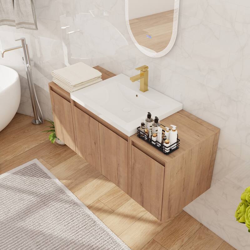 Beingnext 24"/36"/48"/60" Bathroom Vanity with Resin Sink, Floating Bathroom Vanity with Soft Close Doors