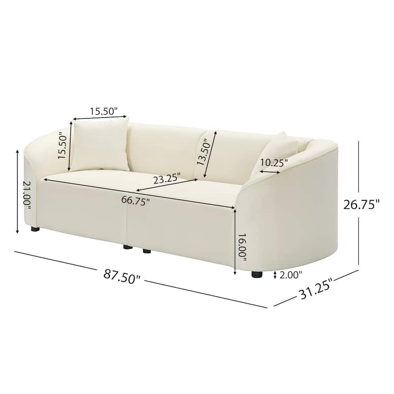 87" Beige Curved Velvet Sofa with Solid Wood+MDF Frame