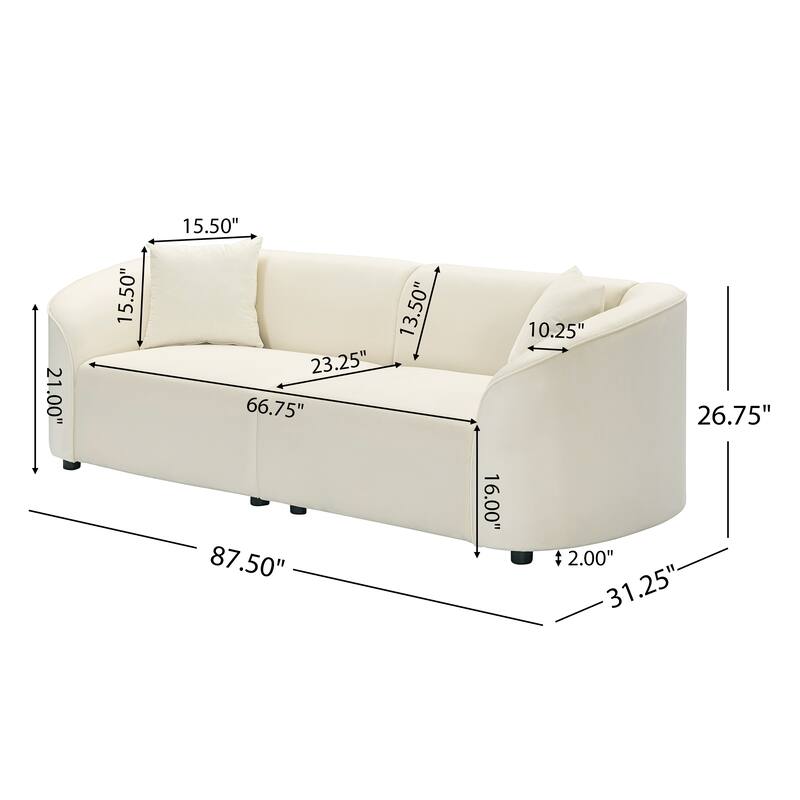 87.25" Velvet 3-Seater Sofa, Ergonomic Support and Solid Frame