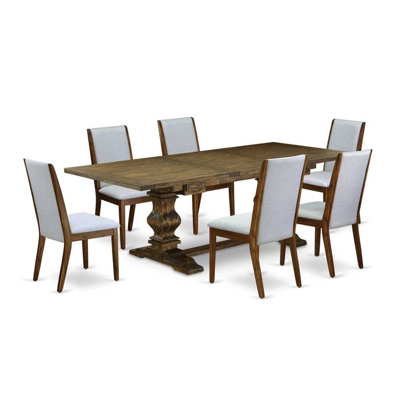 7-Piece Wooden Dining Set - Modern Gray Linen Fabric Chairs & Antique Walnut Table - 92