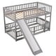 preview thumbnail 34 of 39, Twin Over Twin Low Bunk Bed with Fence and Ladder for Toddler Kids Teens