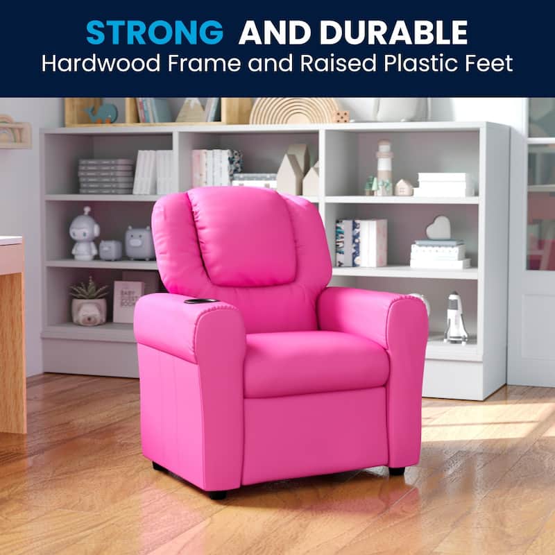 Contemporary Kids Recliner with Cup Holder and Headrest - 24"W x 21.5" - 36.5"D x 27"H