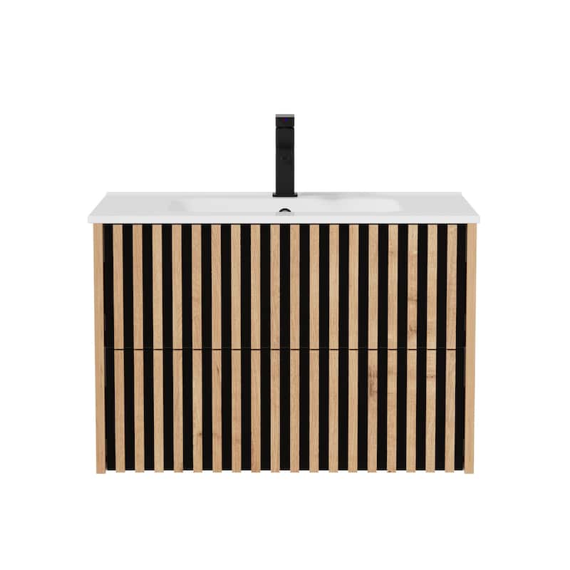 Wall Mounted Bathroom Vanity Set Mid-Century Storage Cabinet with Ceramic Sink