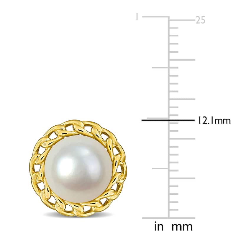 Miadora 8-8.5mm Cultured Freshwater Pearl Halo Link Stud Earrings in Yellow Silver