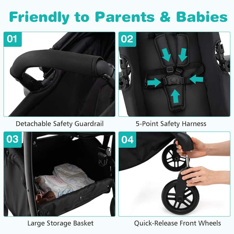 Babyjoy 2 in 1 Baby Stroller Folding High Landscape Pushchair with - See Details
