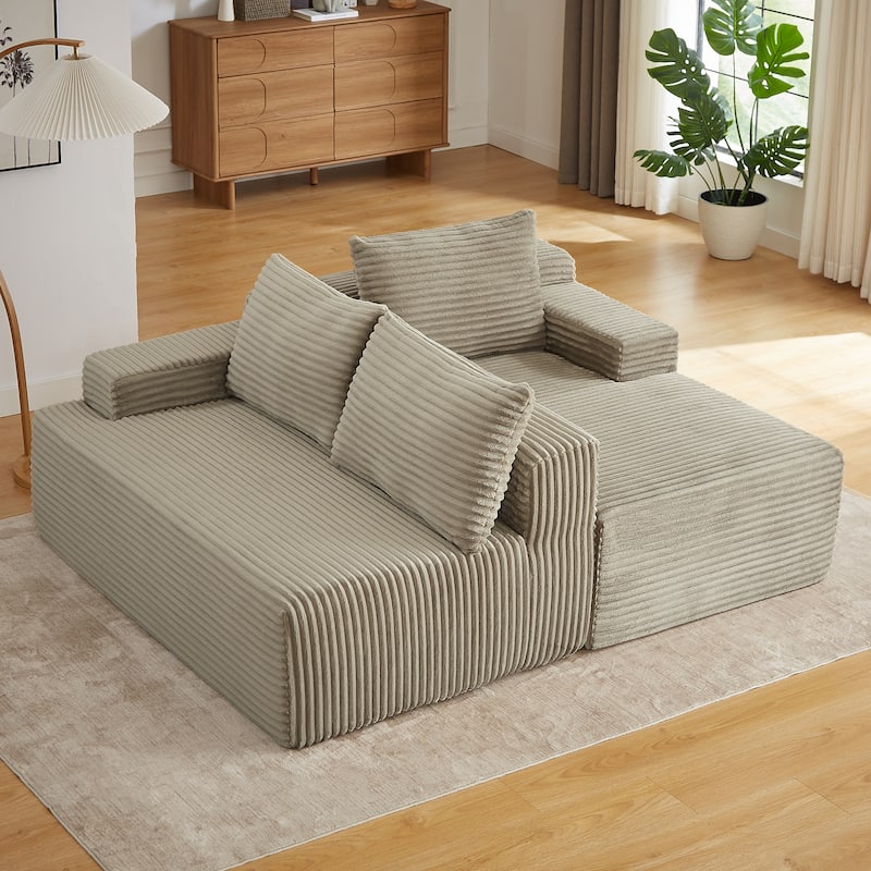 L-Shaped Modular Sectional Sofa with Chaise Lounge, Comfy Corduroy Deep Seat Cloud Couch, Compressed 4 Seat Corner Sofa