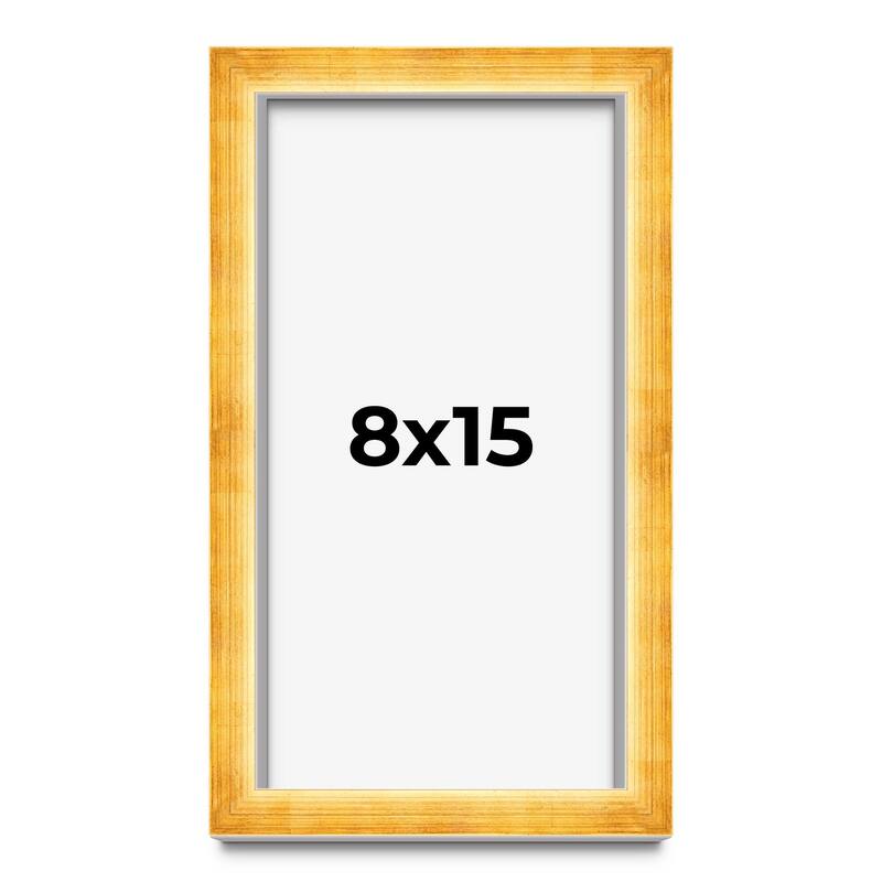 8x15 Shadow Box Frame Gold | 1.625 Inches Deep Real Wood Traditional