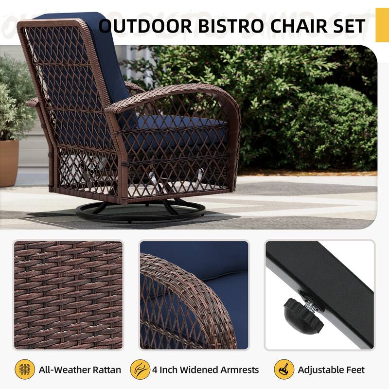 UPHA Wicker Outdoor Rocking & Swivel Chair 2-Piece Set with Cushions