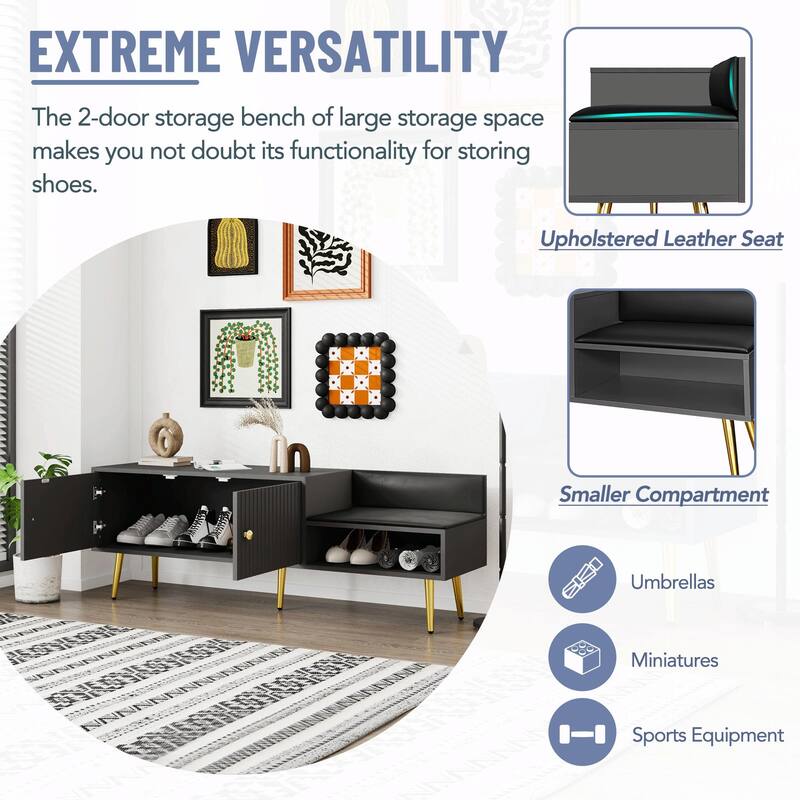 Modern Shoe Storage Bench with Hidden Compartment and Upholstered Cushion