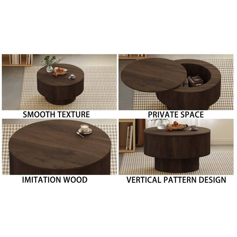 29.53" MDF Modern Circular Coffee Table, with Circular Stripe Design and Storage Space, Suitable for Home & Kitchen