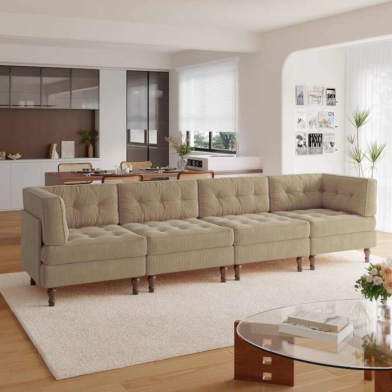 Madison Oversized Upholstered Corduroy Modular Sectional Sofa - Camel-4 Piece