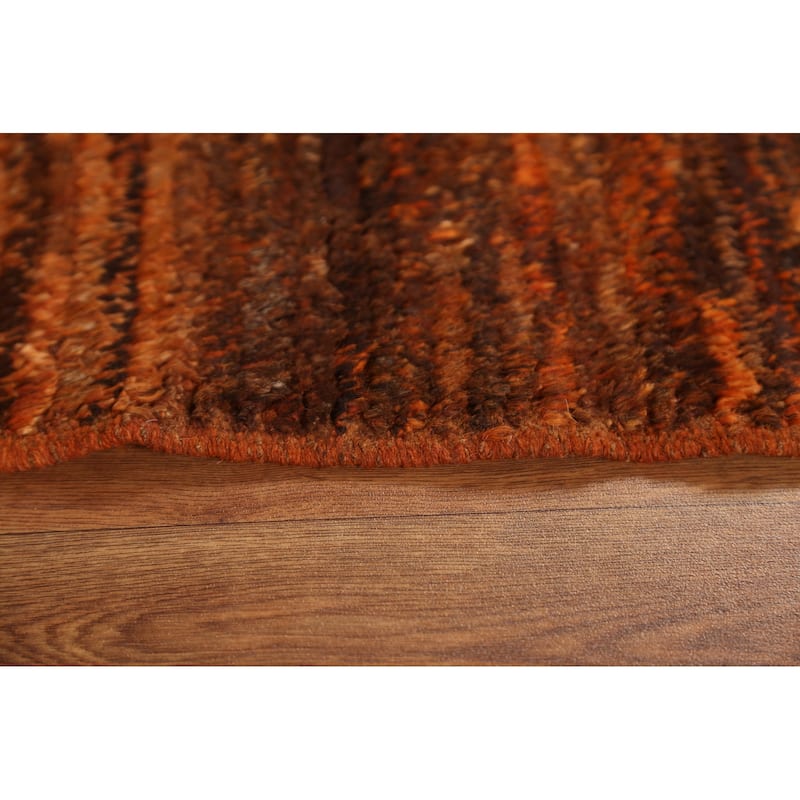 Hand Knotted Oriental 100% Wool Carpet Tribal Stripe Oranges & Rust Moroccan Runner Rug - 9' 7'' X 3' 0''