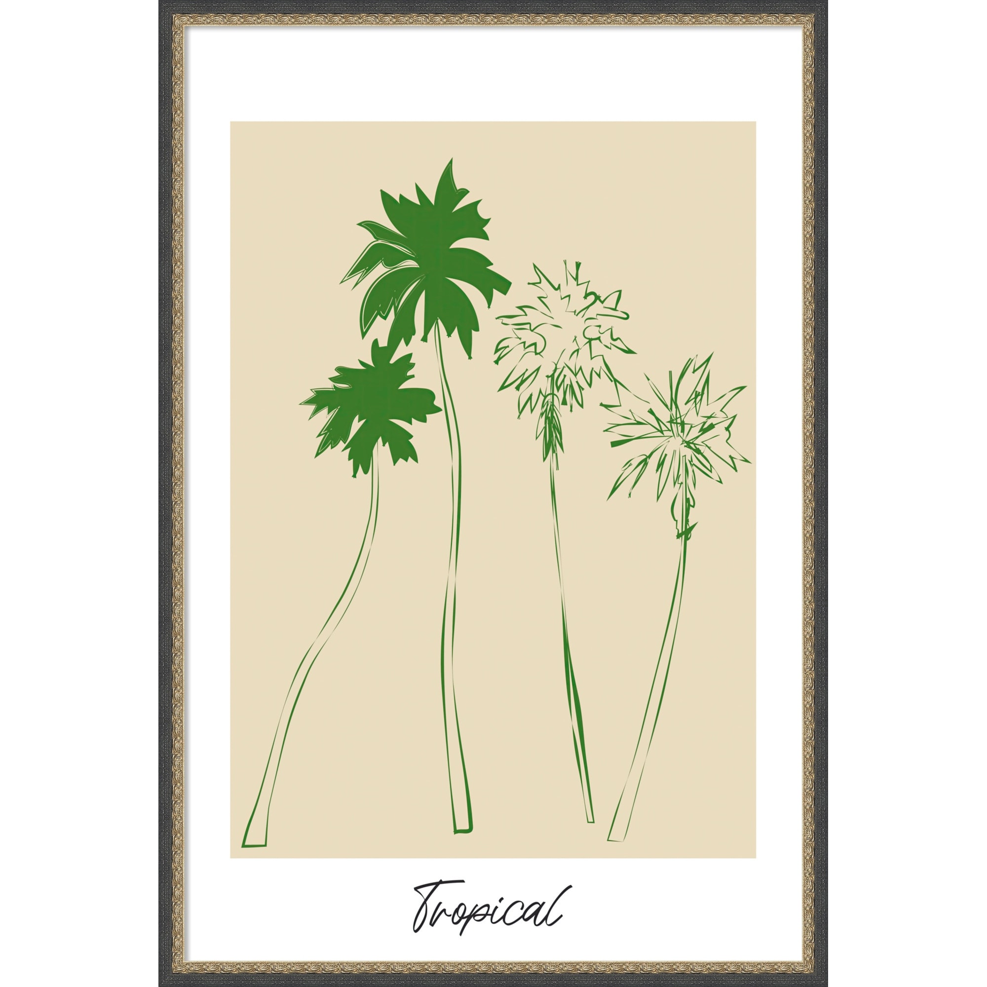 Tropical 02 Green Palm by Treechild Framed Mounted Canvas Wall Art Print