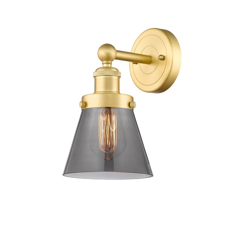 Innovations Lighting Small Cone - 1 Light 7" Sconce - Satin Gold/Light Smoke