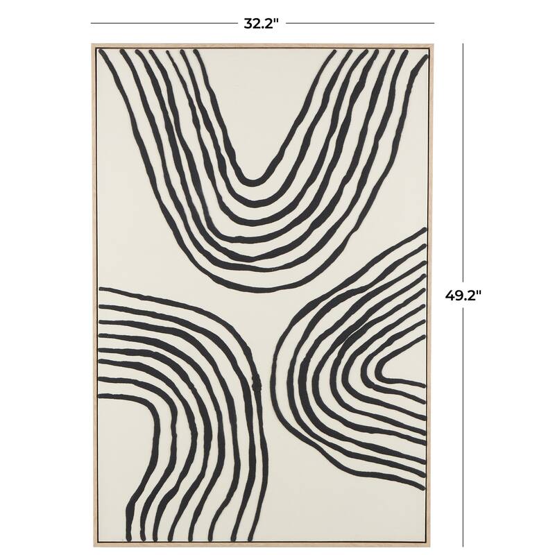 Black Wooden Wavy Line Abstract Framed Wall Art with Black Wooden Frame