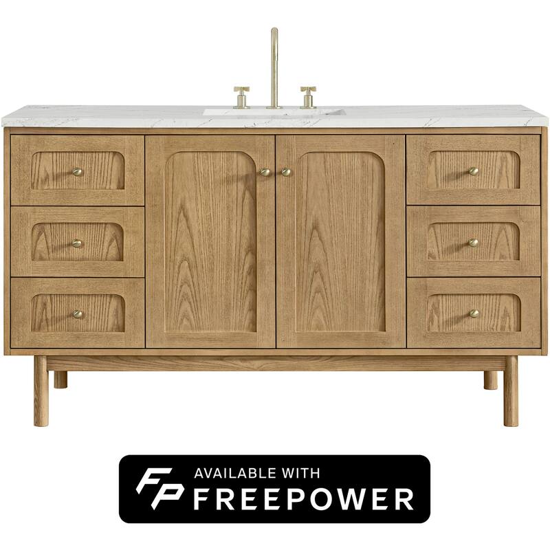 James Martin Vanities 545-V60S-FENC Laurent 60" Wall Mounted or Free - Light Natural Oak - Oak Finish