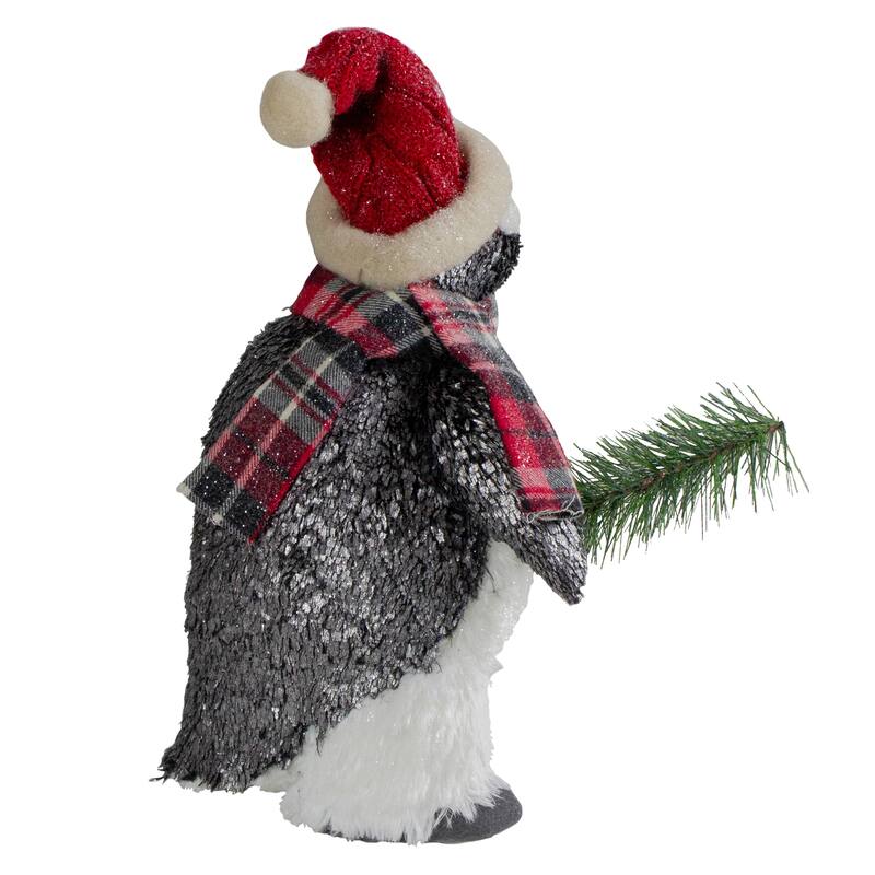 Plush Winter Penguin with Pine Branch Christmas Figure - 13"