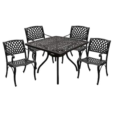 Modern Ornate Outdoor Mesh Aluminum 37-in Square Patio Dining Set with Four Chairs - N/A
