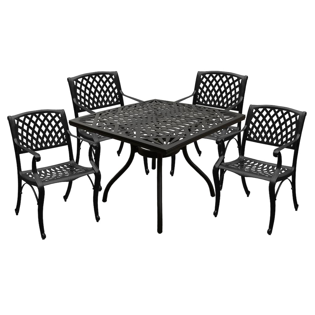 Modern Ornate Outdoor Mesh Aluminum 37-in Square Patio Dining Set with Four Chairs