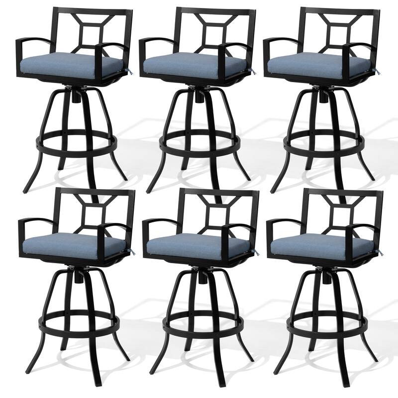 30''H Outdoor Patio Premium All-Aluminum Swivel Bar Stools Dining Chair with Sunbrella Cushion - 6PC-SpectrumDenim