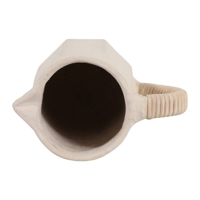 Pottery Vase with Woven Rattan Handle - Tall Flower Vase