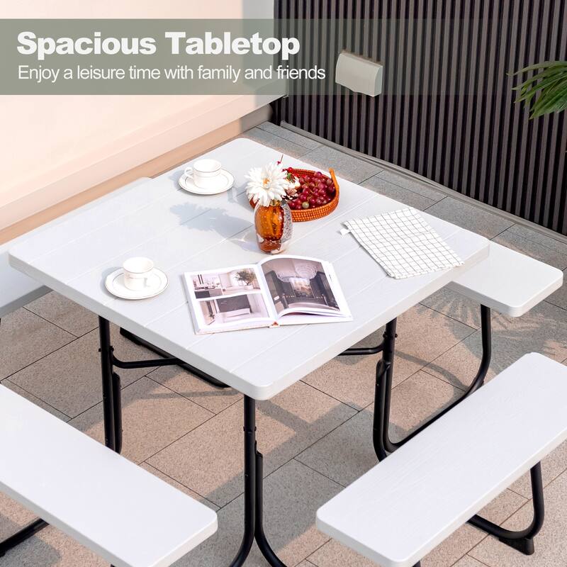 Gymax Outdoor Picnic Table 8-person Square Picnic Table Bench Set w/ 4