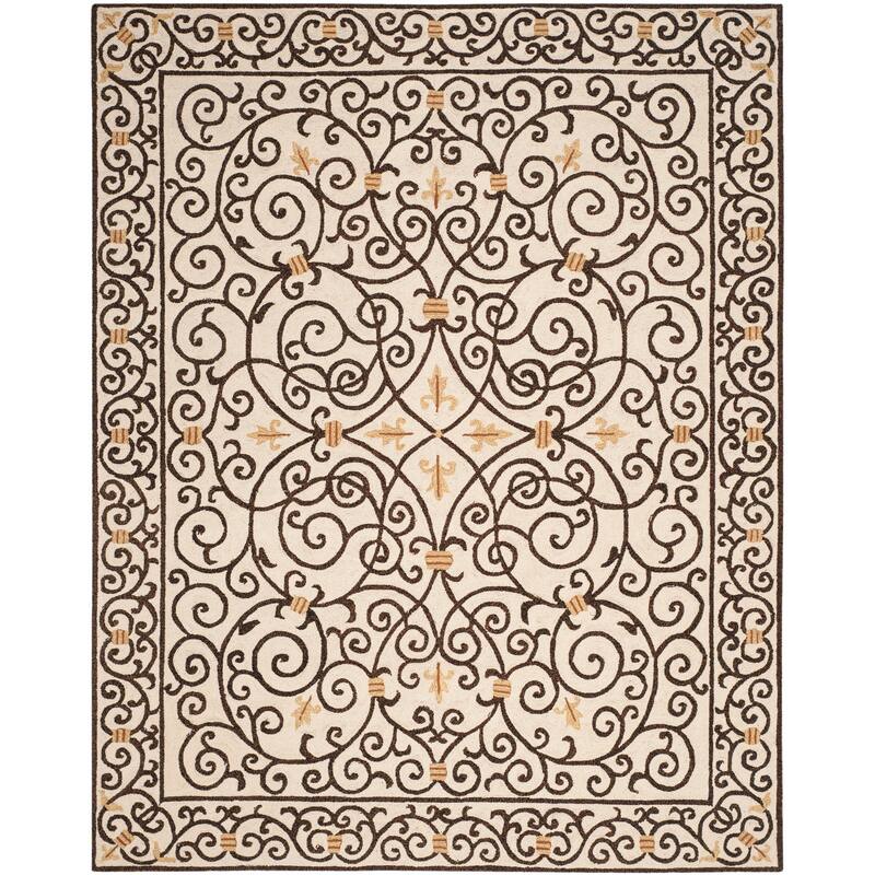 SAFAVIEH Hand-hooked Chelsea Joba Country Oriental Wool Rug - 8' x 10' - Ivory/Dark Brown - Runner/Rectangle