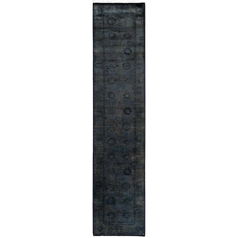 Overdyed One-of-a-Kind Hand-Knotted Runner Rug - Gray - 2' 8" x 12' 0"