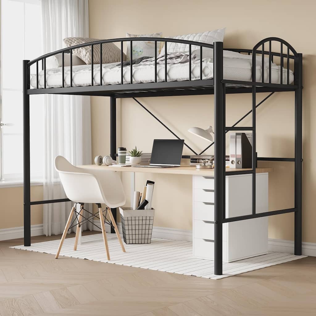 Twin Loft Bed, with Ladde and Arched Guardrail