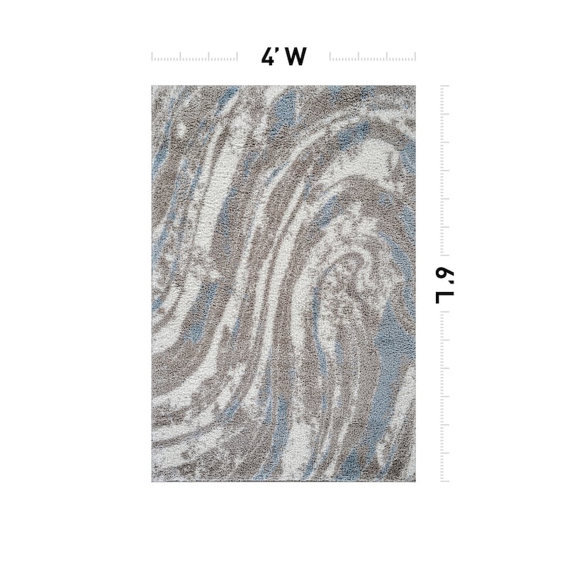 Marble Swirl Shag Rug - Blue - Medium Pile - Great for Living Room, Bedroom, or Entryway